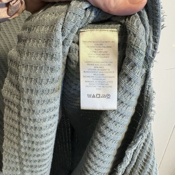 Free People Top Large Womens Raymond Collared Thermal Long Sleeve Washed Army - Picture 4 of 7